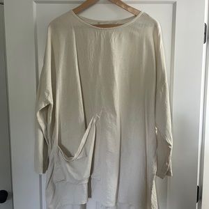 Elizabeth Suzann off-white raw silk front pocket Harper tunic, one size